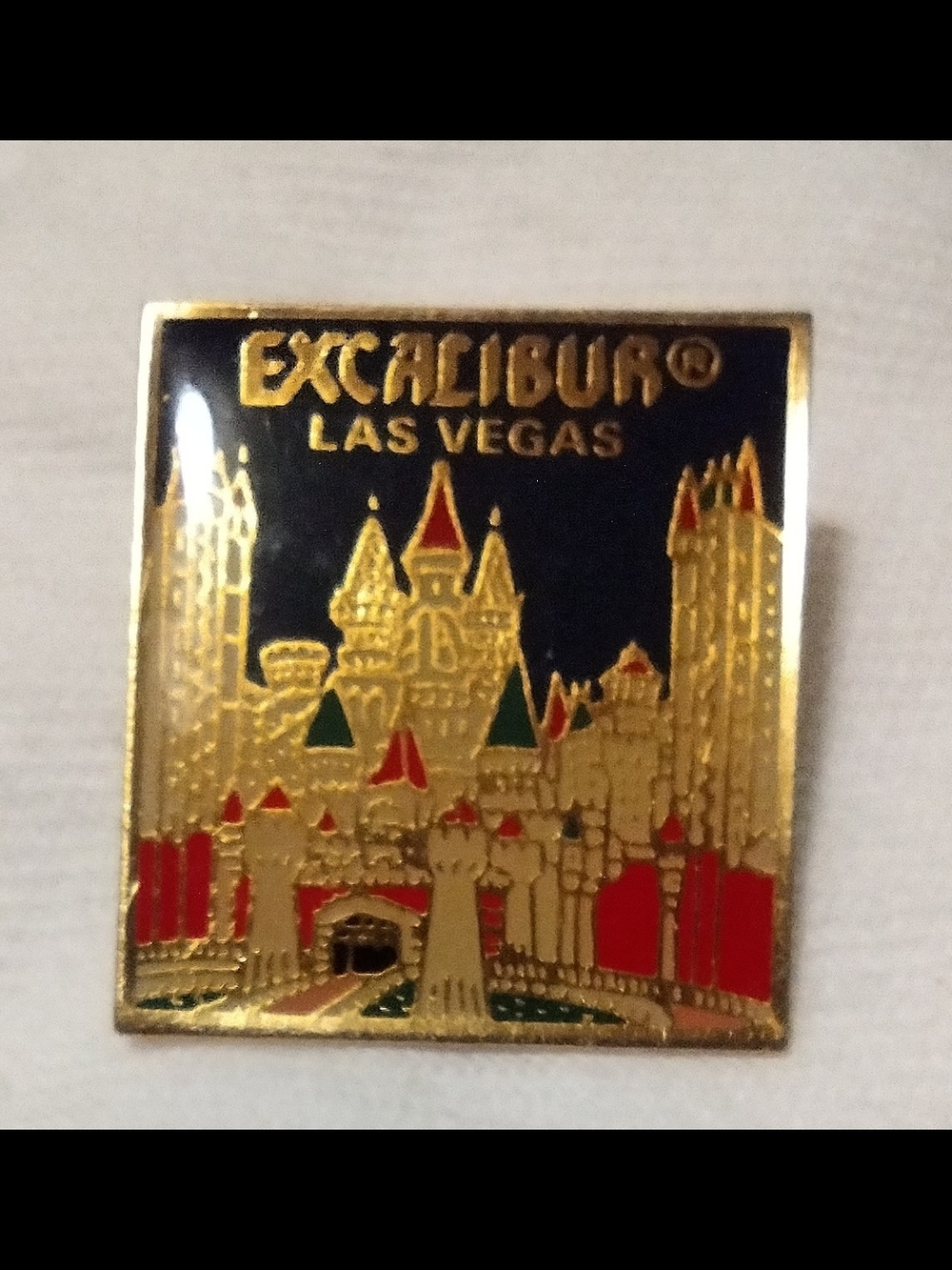 Excalibur Las Vegas Castle Enamel Pin - Gold, Black, Red Vintage